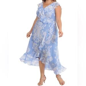 London Times Women’s Floral Ruffle Sleeveless Faux Wrap Maxi Dress Sz 12P